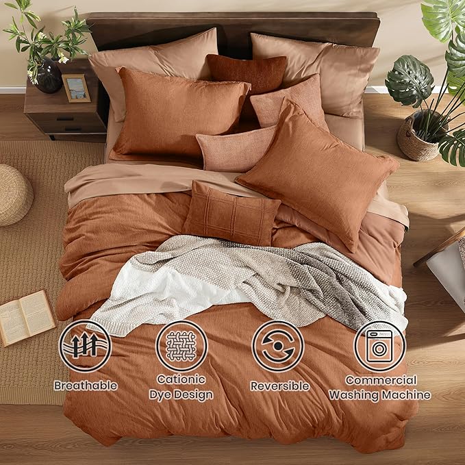 Monbix King Size Comforter Set, Autumn Leaf King Bedding Set Reversible - Image 2