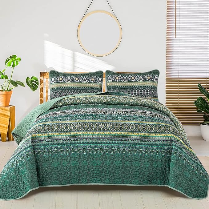WONGS BEDDING Boho Quilt King Size, Lightweight Microfiber Bed Decor Bedspread by WONGSBEDDING