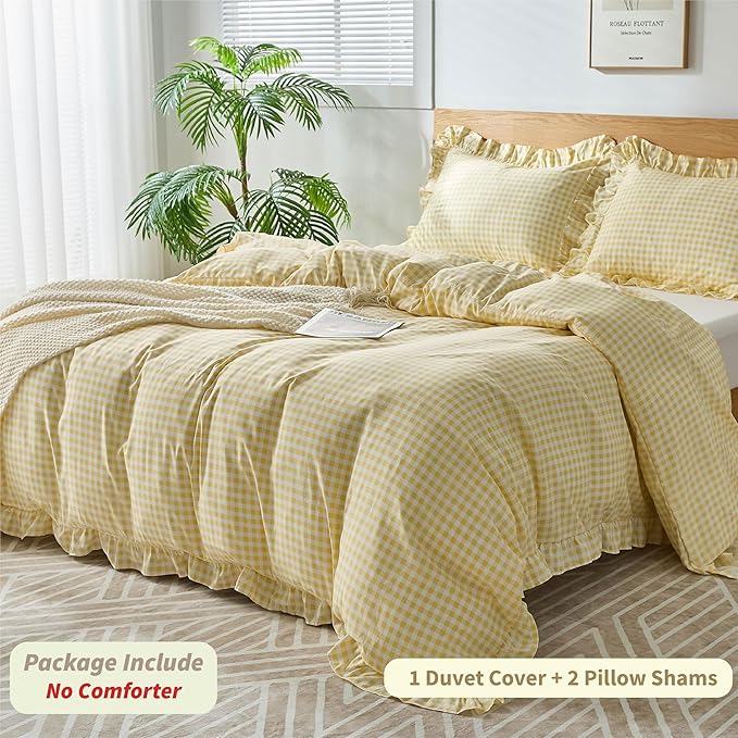 Gingham Duvet Cover Full Size, 3 Pieces Soft Breathable Microfiber Plaid - Image 3