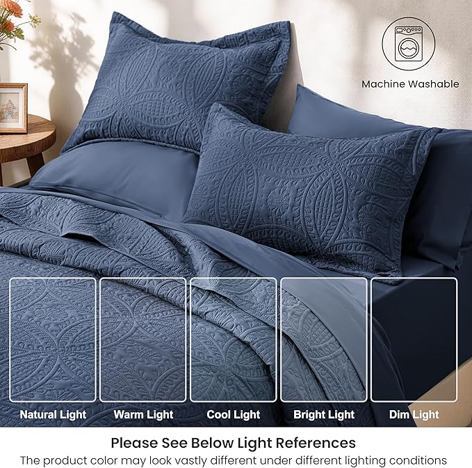 Love's cabin King Quilt Set Navy, Bed in a Bag King Size Bedding 7 Pieces - Image 6