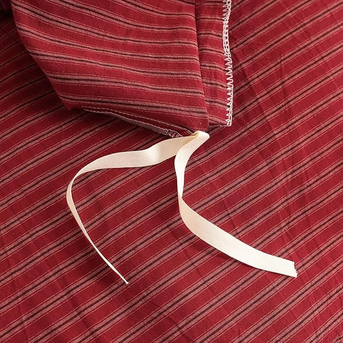 PinkMemory Red Striped Duvet Cover King 100% Washed Cotton Vintage Stripes - Image 6