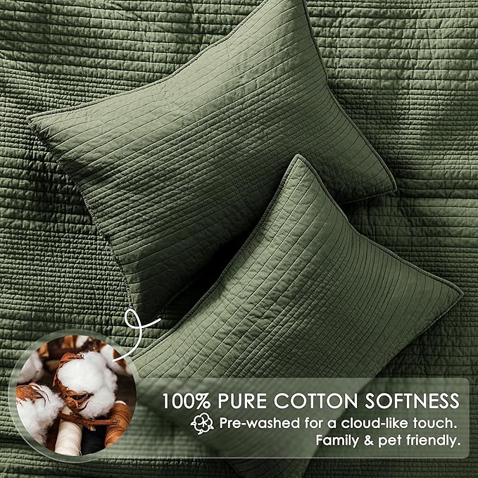 palassio Striped Olive Green 100% Cotton Quilt Twin Size Bedding Sets, - Image 4