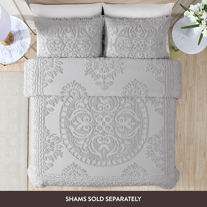 Beatrice Home Fashions Medallion Chenille Bedspread, Twin, Gray