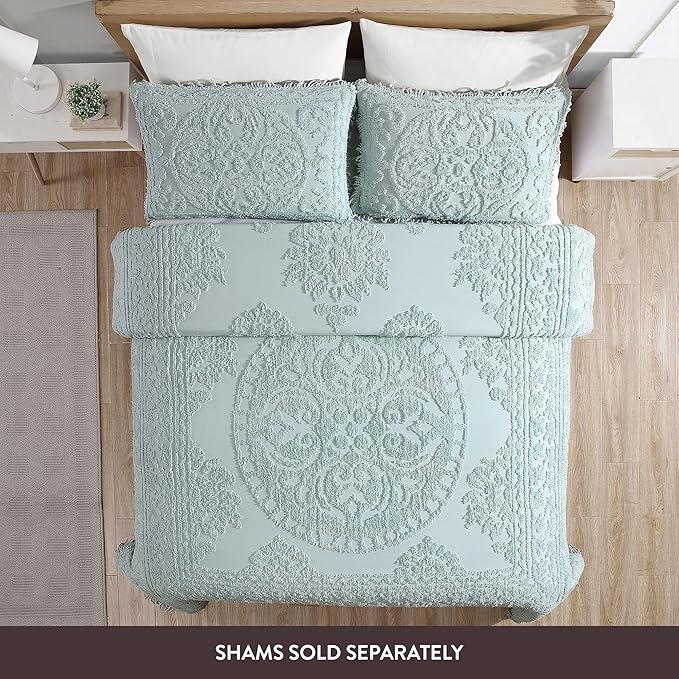 Beatrice Home Fashions Medallion Chenille Bedspread, King, Blue