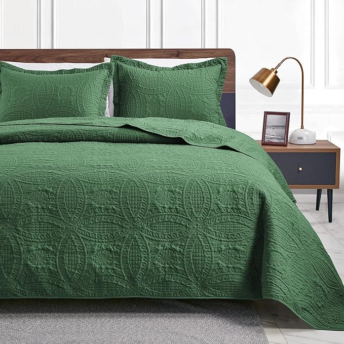 Love's cabin King Size Quilt Set Olive Green Bedspreads by Lovescabin