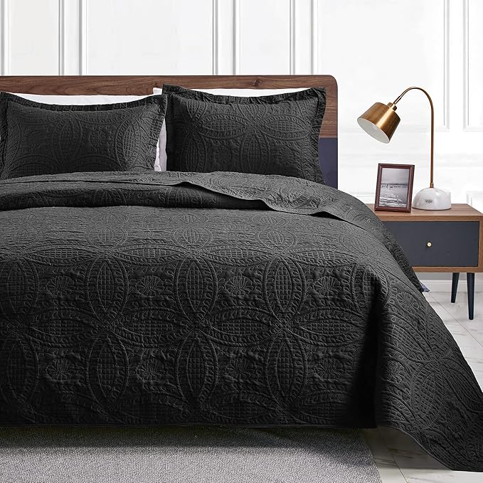 Love's cabin California King Size Quilt Bedding Set Black Bedspreads by Lovescabin