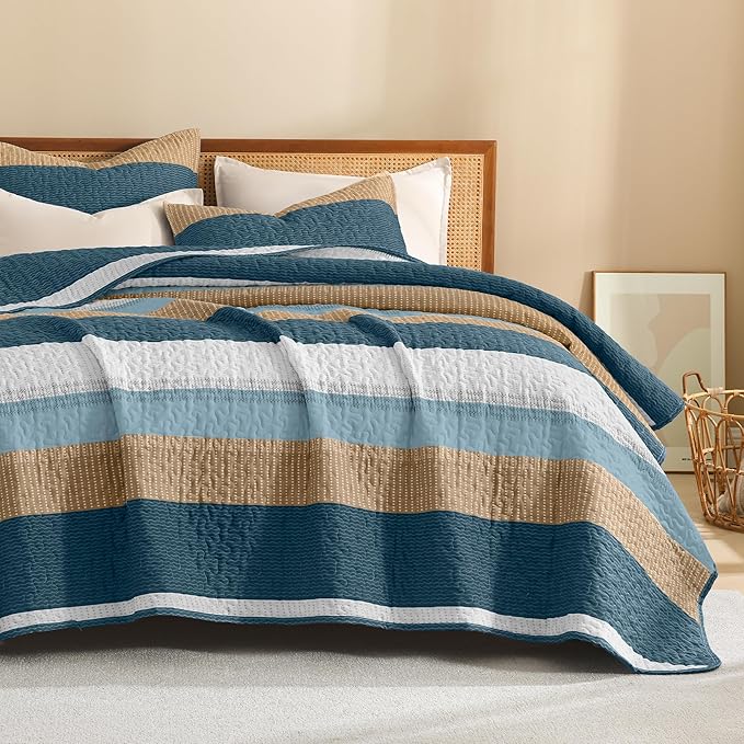 Litanika Quilt Queen Size FBird, Stripe Patchwork Summer Bedspread Coverlet 3 - Image 8