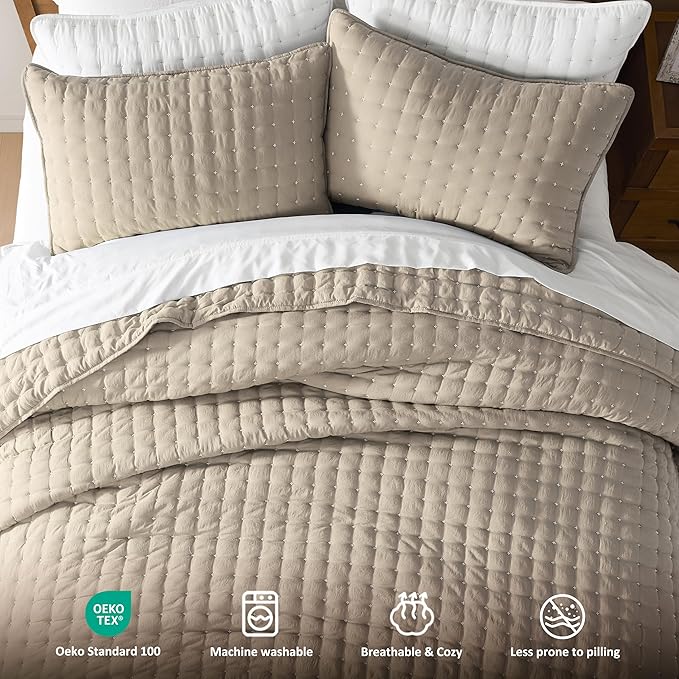 WDCOZY Beige King Size Quilt Bedding Sets - Image 7