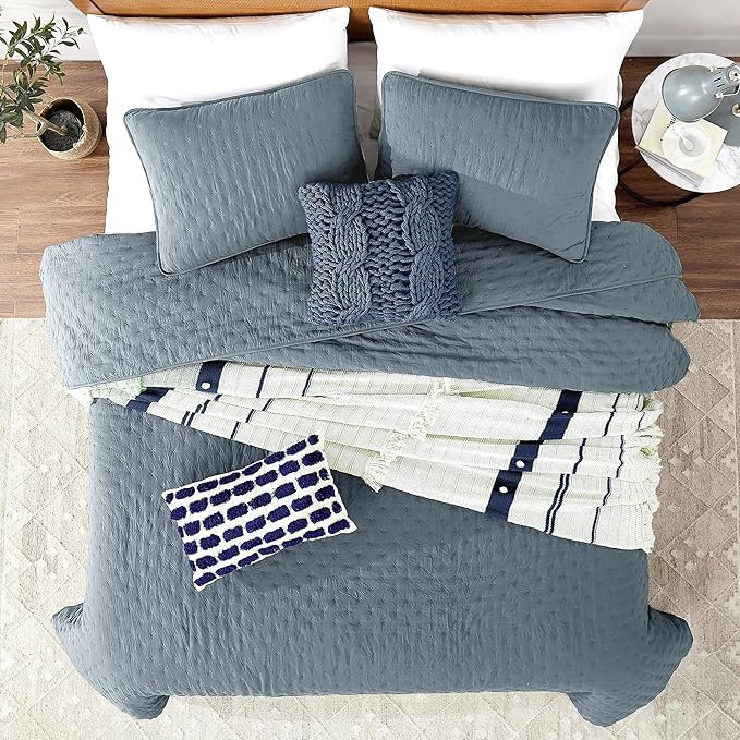 ROARINGWILD Dusty Blue Queen Size Quilt Bedding Set, Lightweight Soft Bedspread - Image 2