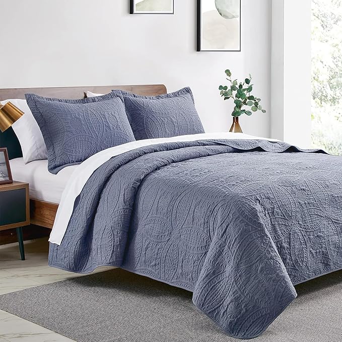 Love's cabin Quilts for Full Bed Blue Bedspreads Bedding Set - Image 2