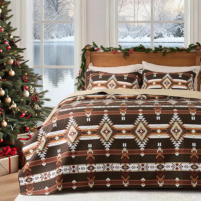 PPOLCA Boho Queen Quilt Bedding Set, Striped Lightweight Reversible Bedspread by PPOLCA