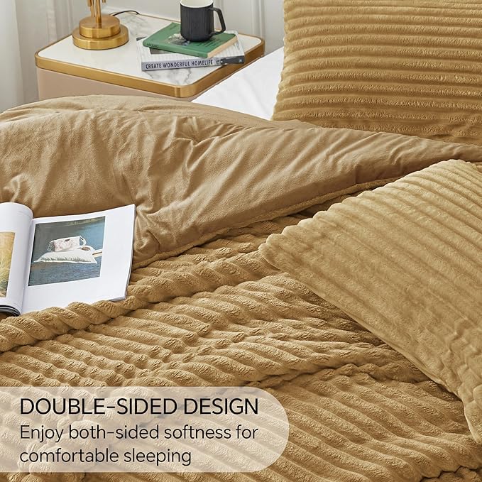 BEDELITE Fleece Full Comforter Set -Super Soft & Warm Fluffy Brown Bedding - Image 4
