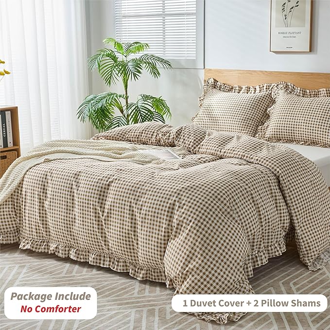 Gingham Duvet Cover Queen Size, 3 Pieces Soft Breathable Microfiber Plaid - Image 3