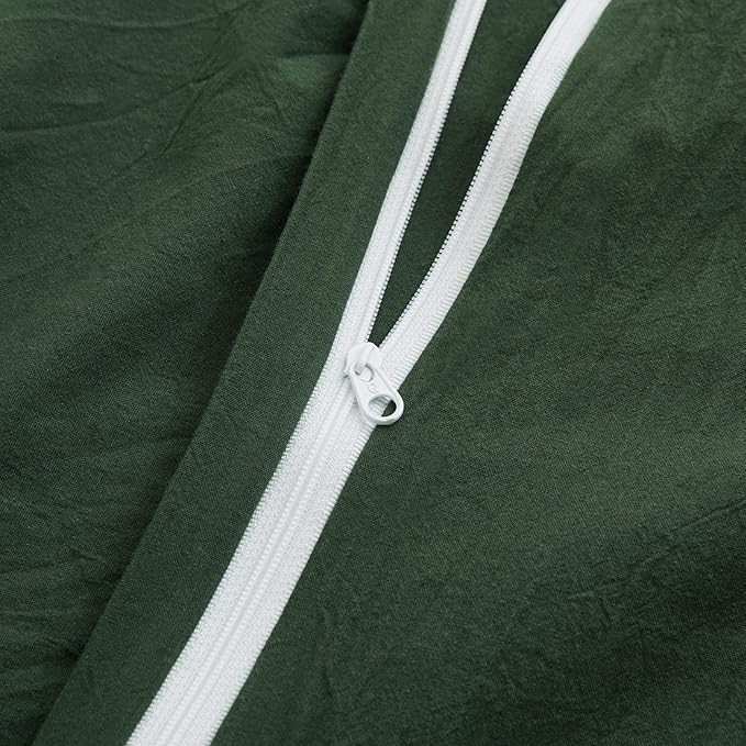 LOVQUE Green Duvet Cover Twin Size, 100% Washed Cotton Linen Like Bedding Set - Image 5
