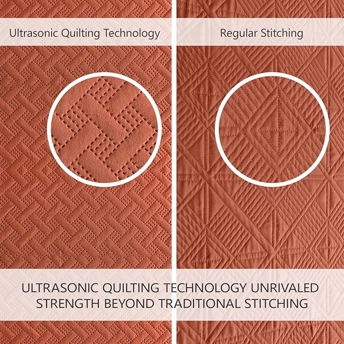 FLYMME King Size Quilt Bedding Set Burnt Orange Lightweight Bedspreads Set - Image 3