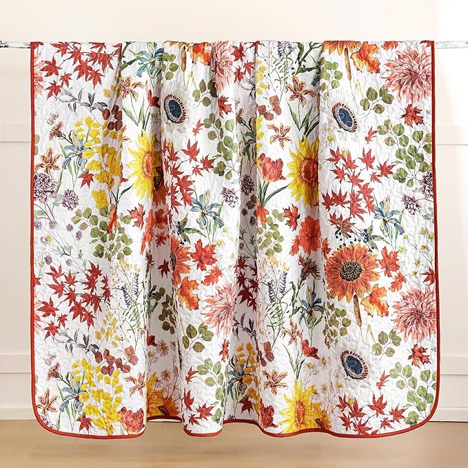 Yiran Fall Floral Quilt Set King Size, 3 Pieces Soft Lightweight Microfiber - Image 8