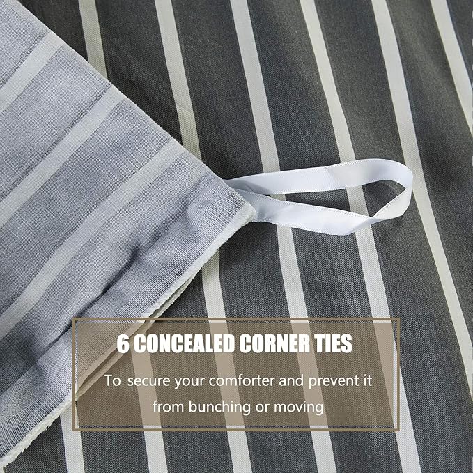 JELLYMONI 100% Natural Cotton 2pcs Striped Duvet Cover Sets, Dark Grey Duvet - Image 5