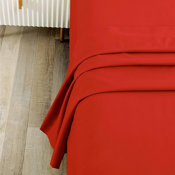Sfoothome Full Flat Sheet Red Top Sheet, Premium Hotel 1-Piece, Luxury and Soft - Image 2
