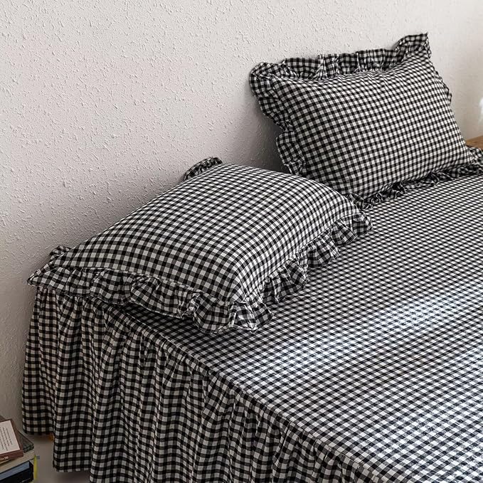 MKXI Black and White Gingham Duvet Cover Twin, 3-Piece Ruffled Bedding Set - Image 7