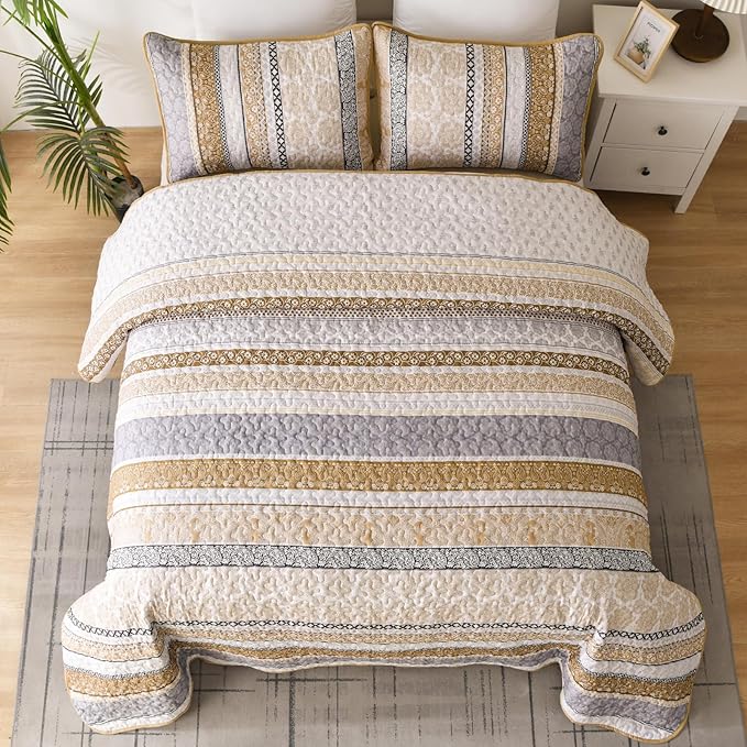 WONGS BEDDING Boho Quilt Set Queen Size, Lightweight Bedspread Coverlet Bedding - Image 3