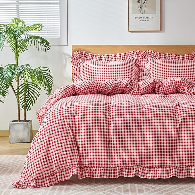 Gingham Duvet Cover Full Size, 3 Pieces Soft Breathable Microfiber Plaid by Kisswish