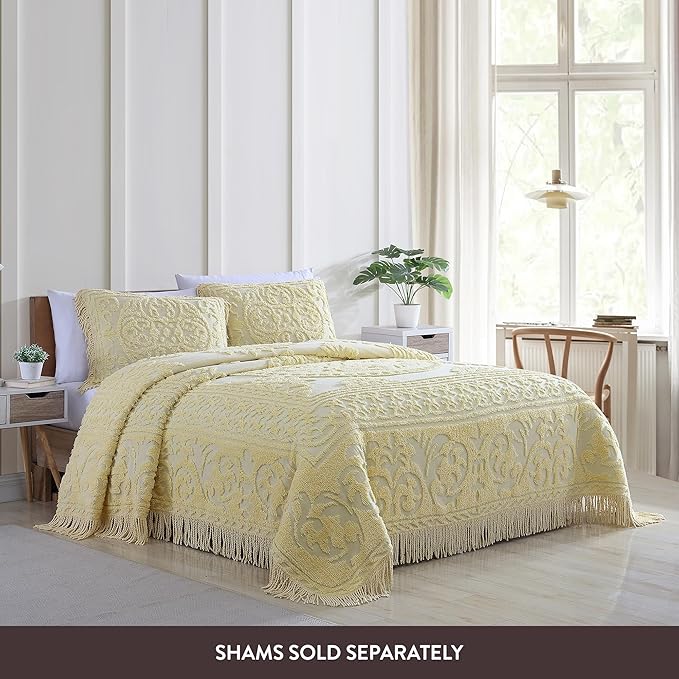 Beatrice Home Fashions Medallion Chenille Bedspread, Full, Yellow
