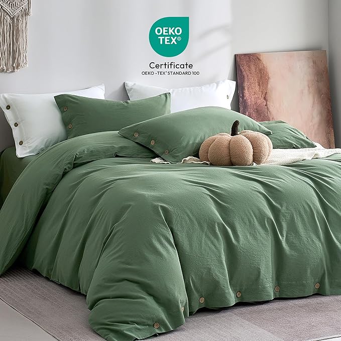JELLYMONI 100% Washed Cotton Duvet Cover Queen – Soft, Breathable Linen-Look - Image 2