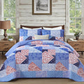 Mybedsoul Blue Patchwork Queen Size Quilt, Cozy Boho Floral Spring Bedspreads by Mybedsoul