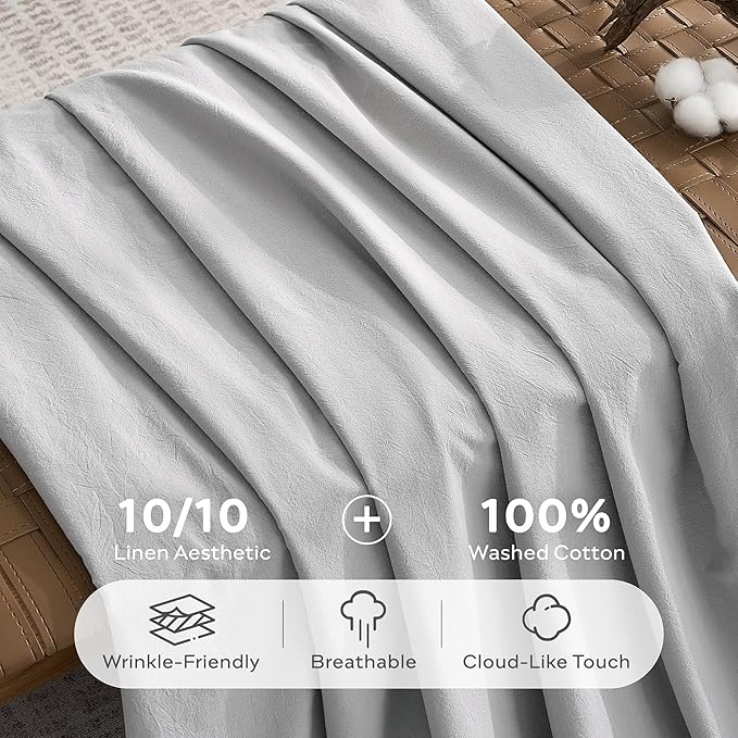 JELLYMONI 100% Washed Cotton Duvet Cover Twin – Soft, Breathable Linen-Look - Image 3
