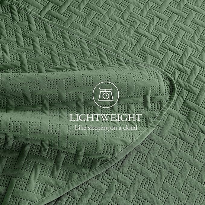 FLYMME King Size Quilt Bedding Set Olive Green Lightweight Bedspreads - Image 6