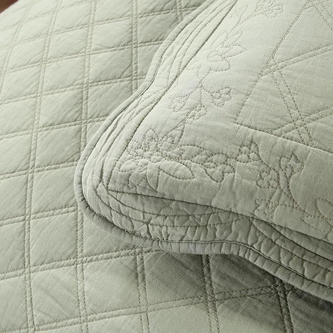 ROOMLIFE Quilt Set King Size 3D Floral Embroidery Pattern 3-Piece Cotton - Image 8