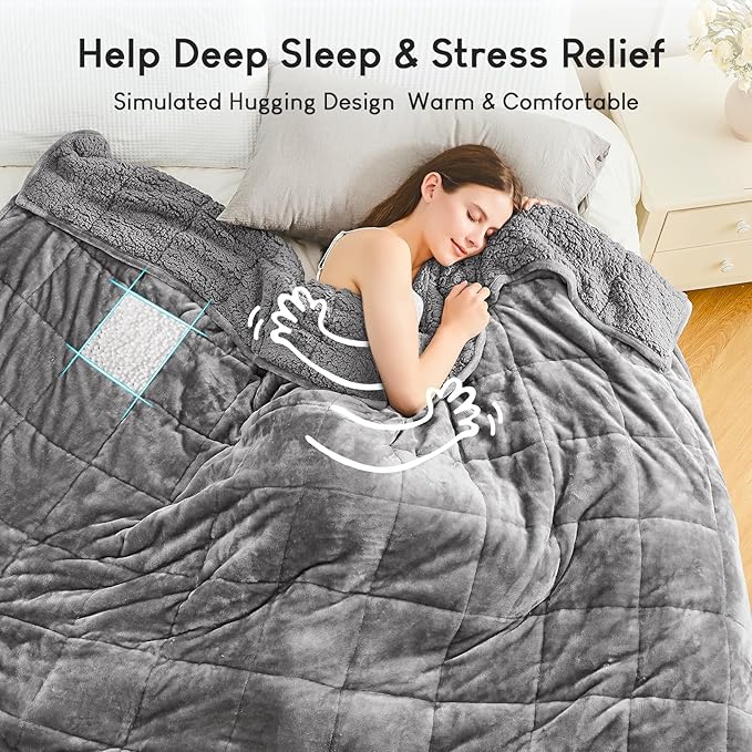 Cottonblue 20lbs Weighted Blanket Queen Size, 60x80 Inches Grey Sherpa Weighted - Image 2