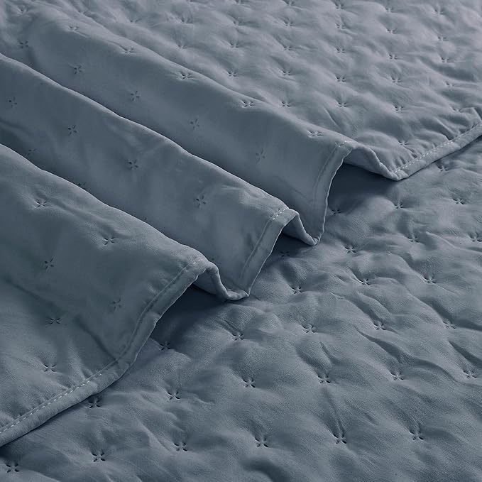 ROARINGWILD Dusty Blue Oversized King Size Quilt Bedding Set, California Cal - Image 7