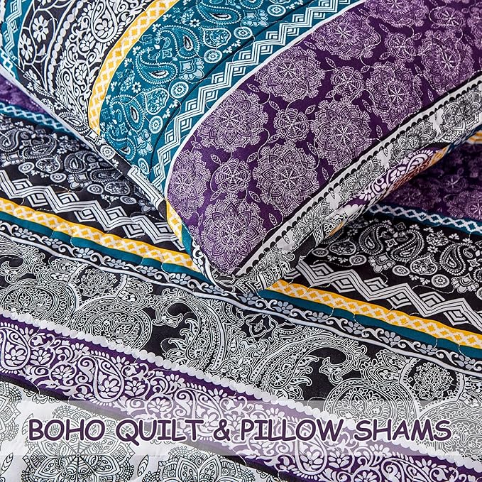 WONGS BEDDING Boho Quilt Set Queen Size, Lightweight Bedspread Coverlet Bedding - Image 7
