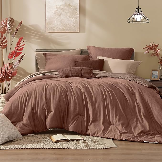 Monbix Full Size Comforter Set, Terracotta Bedding Comforter by Monbix