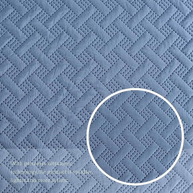 FLYMME Bluish Grey Full/Queen Quilt Bedspreads, Modern Style Geometric Weave - Image 6