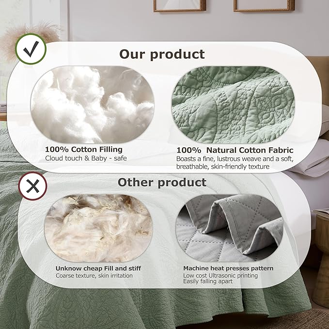 palassio Sage Green Paisley 100% Cotton Quilt Twin Size Bedding Sets - Image 7
