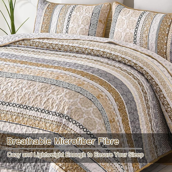WONGS BEDDING Boho Quilt Set King Size, Lightweight Bedspread Coverlet Bedding - Image 5