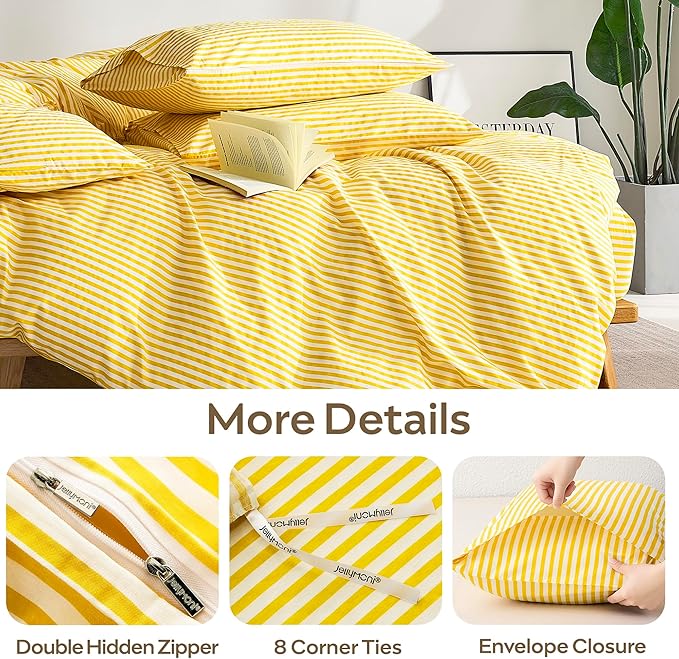 JELLYMONI 100% Natural Cotton 3pcs Striped Duvet Cover Sets, - Image 5