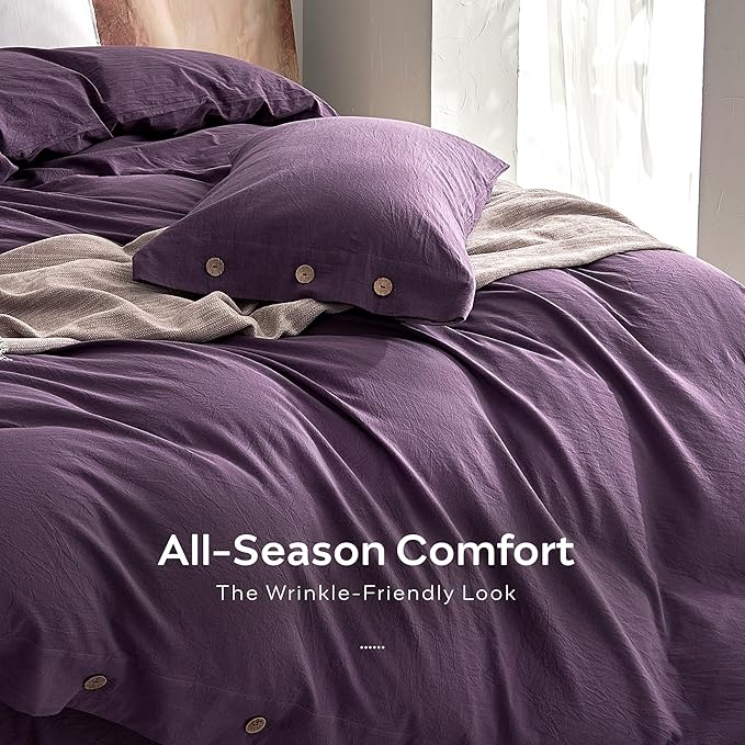JELLYMONI 100% Washed Cotton Duvet Cover King – Soft, Breathable Linen-Look - Image 5