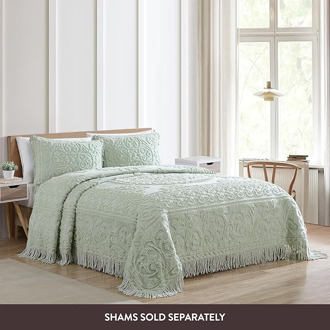 Beatrice Home Fashions Medallion Chenille Bedspread, King, Sage