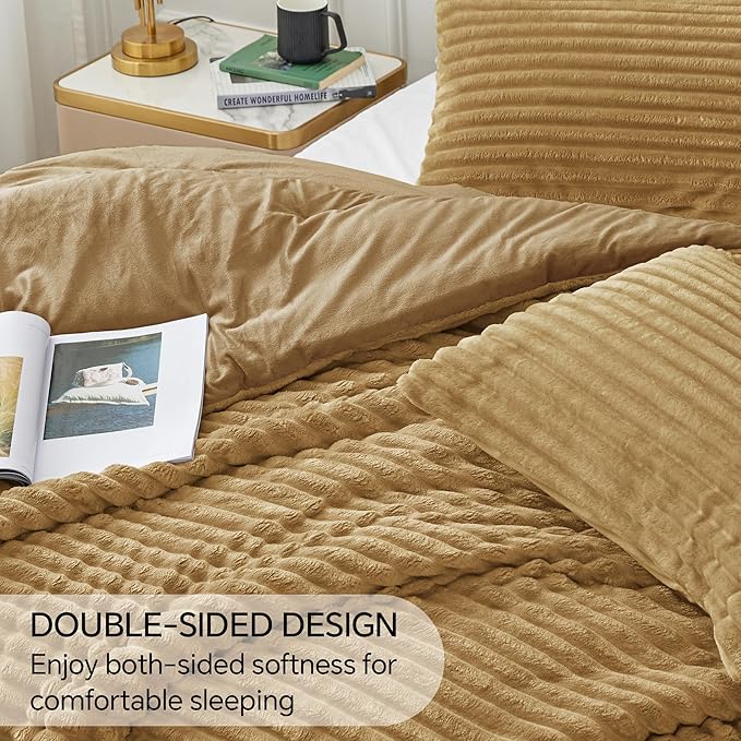 BEDELITE Fleece King Comforter Set -Super Soft & Warm Fluffy Brown Bedding - Image 4