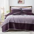Andency Striped Quilt Set King, 3 Pieces Purple and Grey Striped Bedspread by Andency