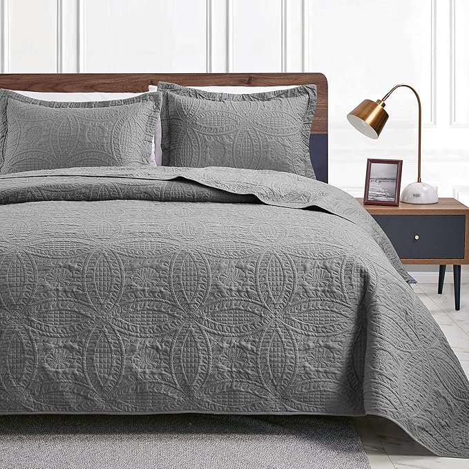 Love's cabin Twin Quilt Set Grey Bedspreads by Lovescabin