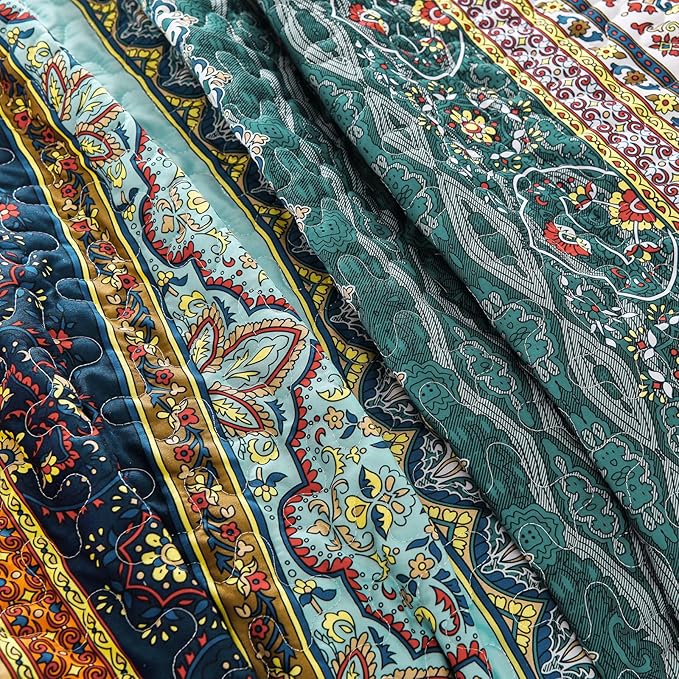 WONGS BEDDING Boho Queen Quilt Set, Lightweight Microfiber Bed Decor Bedspread - Image 9