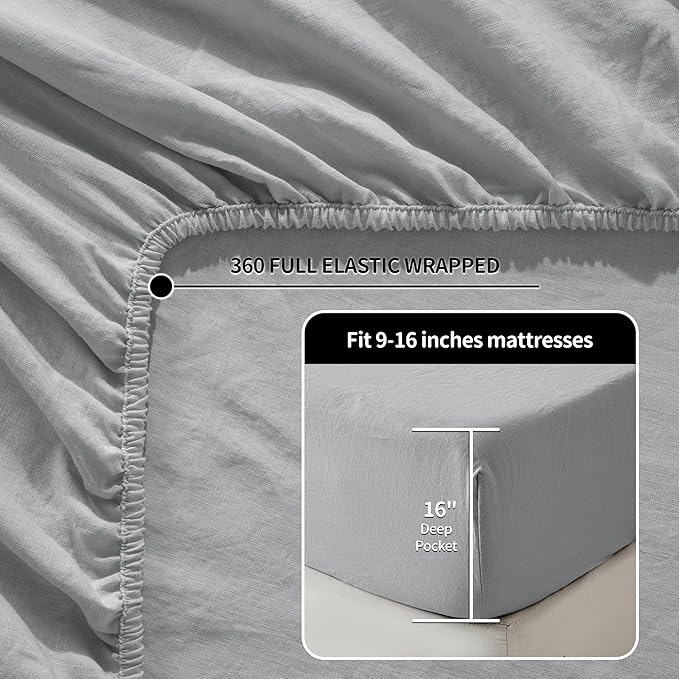 LBRO2M 100% Pure Linen Sheet Set Deep Pocket Up to 16" Bed Sheets Sets - Image 4