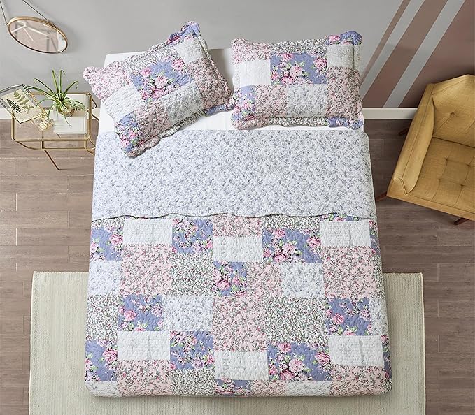 Brilliant Sunshine Roses Toile Quilt Set, 3-Piece Bedding Sets, Traditional - Image 7