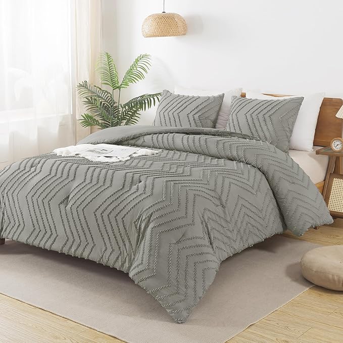 Andency Medium Grey Comforter Set Queen Size, Boho Soft Warm Tufted Bedding - Image 6