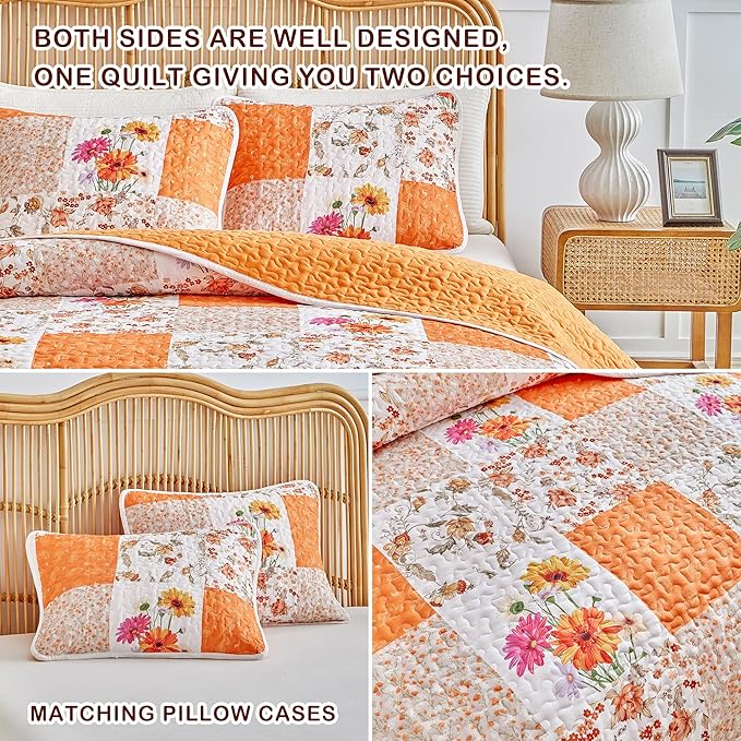 Joyreap 3 Pieces Quilt Set California King, 102x114 inches- Floral Patchwork - Image 5