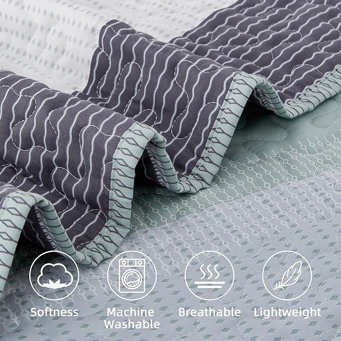 Andency Oversized King Quilt Set Sage Green, 128x120 Stripe Bedspread Coverlet - Image 5